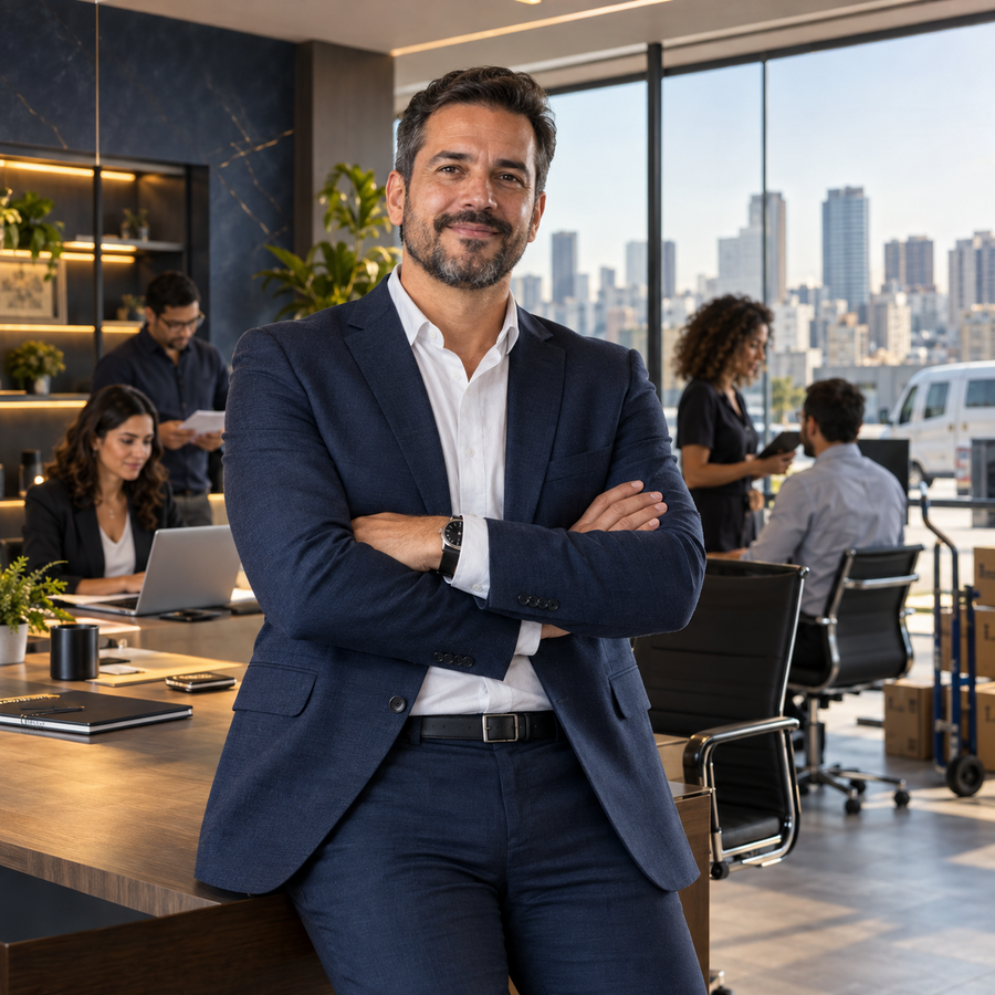 Empresário em ambiente corporativo protegido